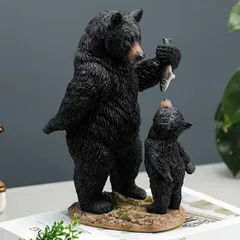フィギュア クマの親子 26cm くま リアル 熊 台座付き ミニチュア 置物 オブジェ 樹脂像 おしゃれ インテリア レジン おもしろい  t10050