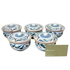 【香蘭社】蓋つき湯呑み 唐草模様 5客セット