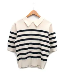 サルーン saloon ニット セーター 半袖 バックボタン ボーダー F アイボリー 白 /KT30