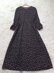 NATURAL BEAUTY BASIC S 花柄 ロングワンピース 長袖 フレア ブラック系