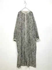 Bab バブ 長袖 リーフ柄 ペイズリープリントロング ワンピース size38/チャコール ■■ レディース