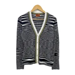 MISSONI(ミッソーニ) カーディガン サイズ40 M レディース - 黒×白×イエロー 長袖/ボーダー