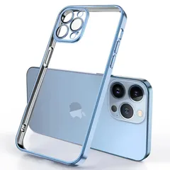 ブルー) pro (iPhone13 13proケース用ソフトクリアTPUバックカバー耐衝撃 iPhone13Pro用スクエアメッキケースiPhone Tecxin