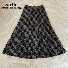 タグ付き earth music&ecology チェック プリーツ ロングスカート ブラック F アースミュージック&エコロジー