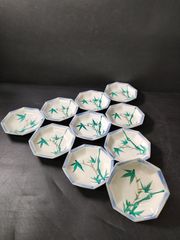 六角皿 染付 [松竹梅 山水 風景 漢詩] 和食器 骨董品 アンティーク 10