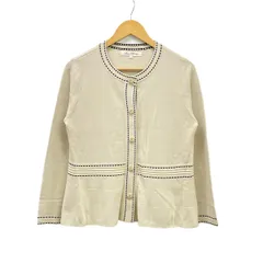 スーパービューティー カーディガン サイズ42 L レディース - グレーベージュ×黒 長袖/ラインストーン/ビーズ/フラワー(花)/ストレッチ