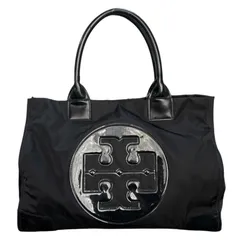 Tory Burch トリーバーチ エラ トートバッグ 肩掛け ショルダーバッグ ナイロン エナメル デカロゴ 大容量 A4収納可能 黒 ブラック