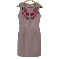 エミリアウィズ ワンピース サイズM レディース - ピンク×レッド×グリーン クルーネック/ノースリーブ/ひざ丈/フラワー(花)/刺繍