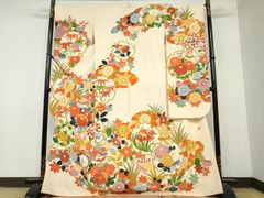 平和屋着物●極上　黄金糸　訪問着　お召地　霞文　暈し染め　逸品　DZAB5173kh6 平和屋着物□極上 訪問着 単衣 お召地 黄金糸 霞文 暈し染め 逸品