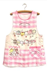 サンリオキャラクターズ エプロン ピンク チェック 保育士 幼稚園 キッチンエプロン ポケット付き