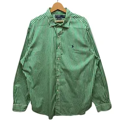 90's vintage 90年代 ヴィンテージ Polo by Ralph Lauren ポロラルフローレン WESTERTON ポニー刺繍 ストライプシャツ 長袖 シャツ ワンポイント刺繡 ビッグシルエット CHINA製 XXLサイズ グリーン ホワイト