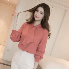 きれいめ ボウタイ ブラウス 長袖 レディース 無地 とろみ オフィス 通勤 OL フォーマル 体型カバー 上品 春 秋 冬 トップス ピンク 青 緑 大人可愛い フェミニン シンプル シャツ風 [1244]