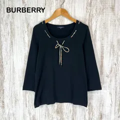 00s BURBERRY LONDON バーバリーロンドン ホースロゴ刺繍 ノバチェック柄 リボン 七分丈 カットソー ブラック レディース トップス y2k