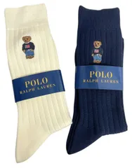 未使用 ラルフローレン ソックス メンズ 25-27ｃｍ ベア 靴下 2足セット ネイビー アイボリー ナイガイ 紳士用 POLO RALPH LAUREN ポロベア