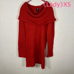 《Lady》H&M オフショルダー ニット チュニック レッド リブ編み アクリル100%