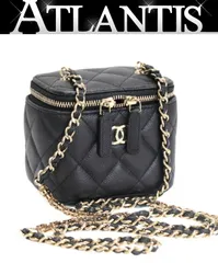美品 シャネル CHANEL マトラッセ ミニバニティ CCチェーンショルダーバッグ キャビア 黒 G金具 【73901】