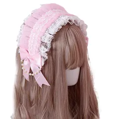 【在庫処分】レディース 髪飾り コスプレ ヘッドドレス リボン ゴスロリ カチューシャ ロリータ レース morytrade (ピンク)
