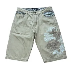 雅結 和柄プリント ハーフデニムパンツ ベージュ サイズXL メンズL ミヤビムスビ