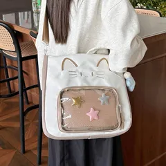 痛バッグ アクリルバッグ ショルダーバッグ 学生用 猫 かわいい 二次元 透明