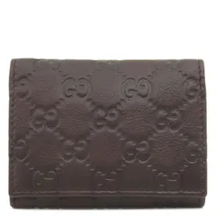 グッチ GUCCI カードケース グッチシマ カードケース レザー ブラウン 茶 GG 名刺入れ カード入れ 二つ折り  120965 【箱】【中古】