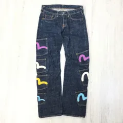 EVISU donna エヴィス エビス ドンナ デニムパンツ ジーンズ 濃紺 マルチカラー カモメペイント 総柄 w30 LOT 7000