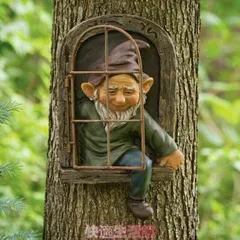 壁掛け オブジェ 置物 インテリア 窓から覗いている小人 ガーデニング 屋内 屋外 庭 装飾 DIY リビング ダイニング 樹脂 ツリー装飾 木の飾り 可愛い ユニークzsp0305