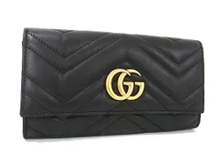 ■新品同様■ GUCCI グッチ 443436 GGマーモント レザー 二つ折り 長財布 ウォレット 小銭入れ 札入れ カード入れ ブラック系 FX0586
