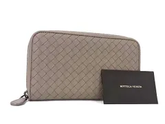 ■新品同様■ BOTTEGA VENETA ボッテガヴェネタ イントレチャート レザー ラウンドファスナー 長財布 ウォレット グレージュ系 FX0580
