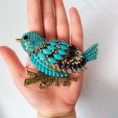 ハチドリモチーフ バード 鳥 ブローチ ターコイズカラー ヴィンテージ