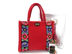 ■新品同様■ FEILER フェイラー パイル フラワー 花柄 ハンドバッグ トート レディース メンズ レッド系×マルチカラー BN7934