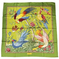 フェラガモ silk シルクストール】 鳥と植物 グリーン ピンク - メルカリ