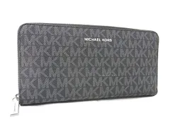 ■新品同様■ MICHAEL KORS マイケルコース MK柄 PVC ラウンドファスナー 長財布 ウォレット 札入れ 小銭入れ ブラック系 FW3089のサムネイル