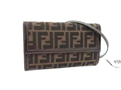 ■極美品■ FENDI フェンディ ズッカ柄 キャンバス×レザー 長財布 ウォレットバッグ ショルダー 斜め掛け ブラウン系 FY1051