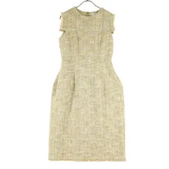 美品 CELFORD セルフォード ウール混 フレンチスリーブ ツイード ニット 膝丈ワンピース 36 ブラウン系 レディース 古着