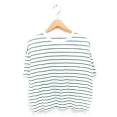 ハートマーケット Heart market Tシャツ カットソー ボートネック ボーダー 刺繍 半袖 F グリーン ホワイト 緑 白 /TT24