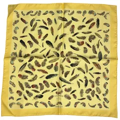 新品同様 HERMES エルメス シルク スカーフ 羽根プリント イエロー