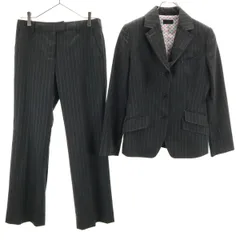 Paul Smith BLACK ポールスミス ブラック ストライプ柄 パンツスーツ 上下 セットアップ 40/38 チャコールグレー レディース 古着