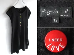 agnes b. アニエスべー J000 メッセージボタン スナップ釦 コットン天竺 プルオーバー ワンピース T2 黒 ブラック 日本製