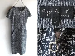 agnes b. アニエスべー コットンナイロン ニットジャージー ハーフジップ プルオーバー ワンピース 1 ダークネイビー ホワイト チュニジア
