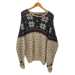 ポロバイラルフローレン Polo by RALPH LAUREN 90S HAND KNIT ハンド ニット 総柄 ノルディック ローゲージ リブ編み ウール ニット セーター メンズ import：L 