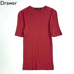 ch49 Drawer コットン針抜きショートスリーブカットソー ク 赤 ボルドー ルーネックTシャツ 半袖 定価23,100円 ドゥロワーのサムネイル
