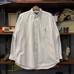 90s ポロ ラルフローレン オーバーサイズシャツ LINE ストライプ Oxford シャツ N792