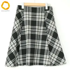 #w ヨークランド YORKLAND スカート 7 黒 白 チェック フレアー ウール 美品 レディース [994268] k01