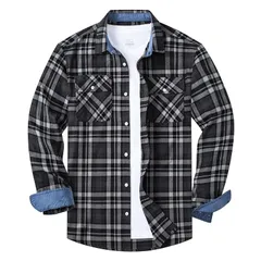 【新品】 [KEFITEVD] ネルシャツ メンズ 長袖 大きいサイズ チェック ゆったり 長袖シャツ 春 ポケット ジャケット カジュアル フランネル 形態安定 ブラックグレー M 1