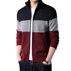 【新品】 [Yucahype] ニットカーディガン メンズ 大きいサイズ カラーブロック ゆったり 裏起毛 襟付き セーター 3色 ジッパー アウター ジャケット コート カジュアル 適度厚さ 暖かい 防寒 かっこいい 秋服 冬服 春服(L ネイビー) 0
