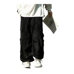 【新品】 [Ｋａｙｉｙａｓｕ] ズボン カーゴパンツ メンズ コーデュロイパンツ ロングパンツ スウェットパンツ 春服 ワイドパンツ アウトドア スエットパンツ ファッション 調整紐 ウエストゴム 春 秋 冬(XL ブラック) 1