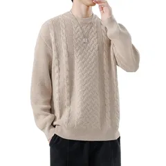 【新品】 [Inkpoo] セーター メンズ ニットセーターク 冬服 暖かい 防寒 リブニット ップス ケーブル編み カジュアル 長袖 おしゃれ ファッション 無地 人気 春秋冬 トップス 柔らかい肌触り ハイネック メンズ セーター Khaki M 1