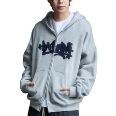 【新品】 [ウィゴー] 男女兼用 グラフィック ジップパーカー スウェット パーカー トップス 服 春服 ストリート ロゴ BIG オーバーサイズ ギフト プレゼント メンズ L 杢グレー 0