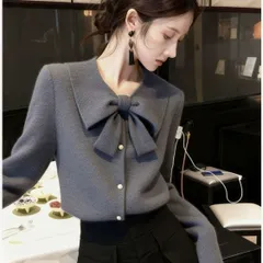 レディース ニット セーター 未使用 リボン付き カーディガン トップス 長袖 シャツ オフィス きれいめ ニットカーディガン 薄手 カーデ 大人 コーデ 上着 無地 春 秋 zhouxi02