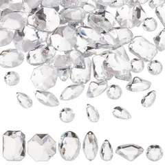 PH PandaHall 約70個 7種 ビジュー パーツ 2穴 アクリル ラインストーン 縫製フラットバック カボション デコ素材 手芸用 ジェリー用 アクセサリーパーツ装飾材料 クリア